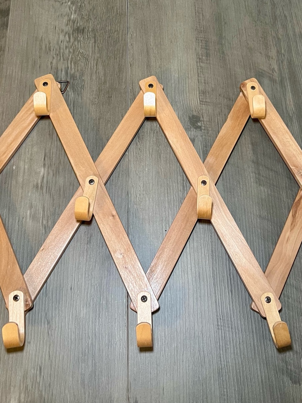 Expandable Wooden Wall Hook Rack - Natural Wood Accordion